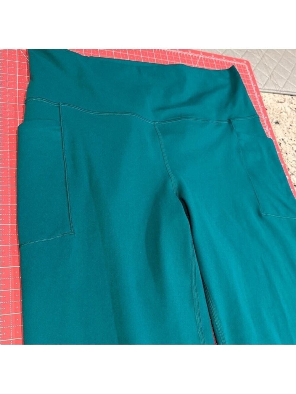 Athleta Salutation Leggings Stash Flare Teal Yoga Pants Pocket High Rise Large - Picture 9 of 11